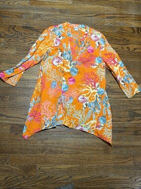 Chico's Orange Coral & Shell Print Tunic
